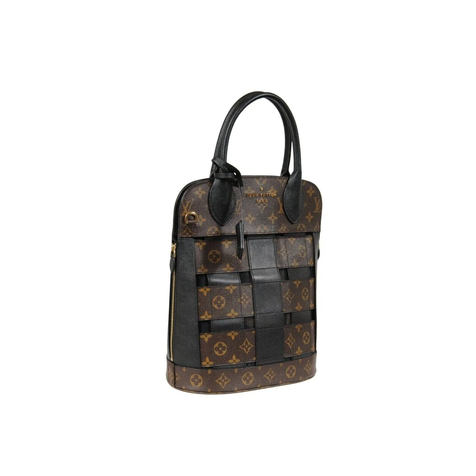LV Monogram Tressage MM Tote Bag Brown Black Mesh Coated Canvas