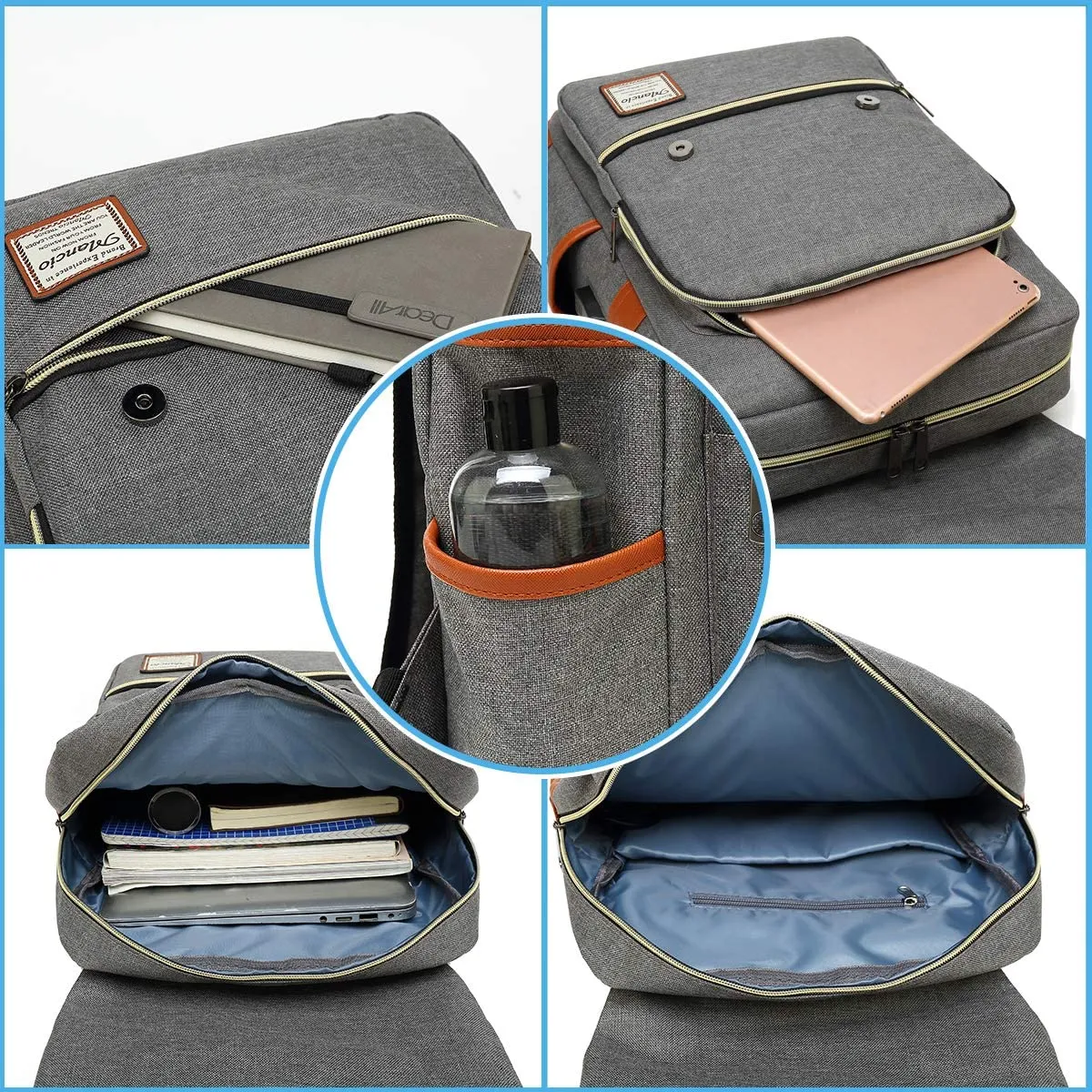 MANCIO Slim Vintage Laptop Backpack For women and men | Grey