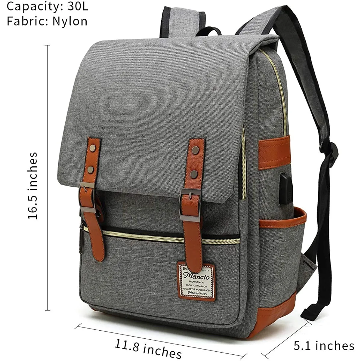 MANCIO Slim Vintage Laptop Backpack For women and men | Grey