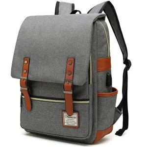 MANCIO Slim Vintage Laptop Backpack For women and men | Grey