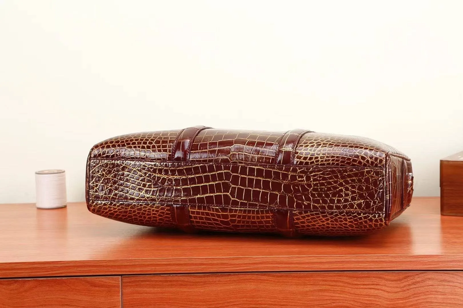 Mens Crocodile Skin Leather Briefcase Brown