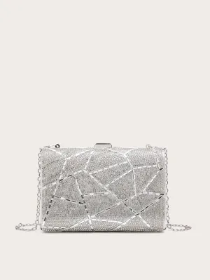 Metallic Rhinestone Decor Clutch Bag