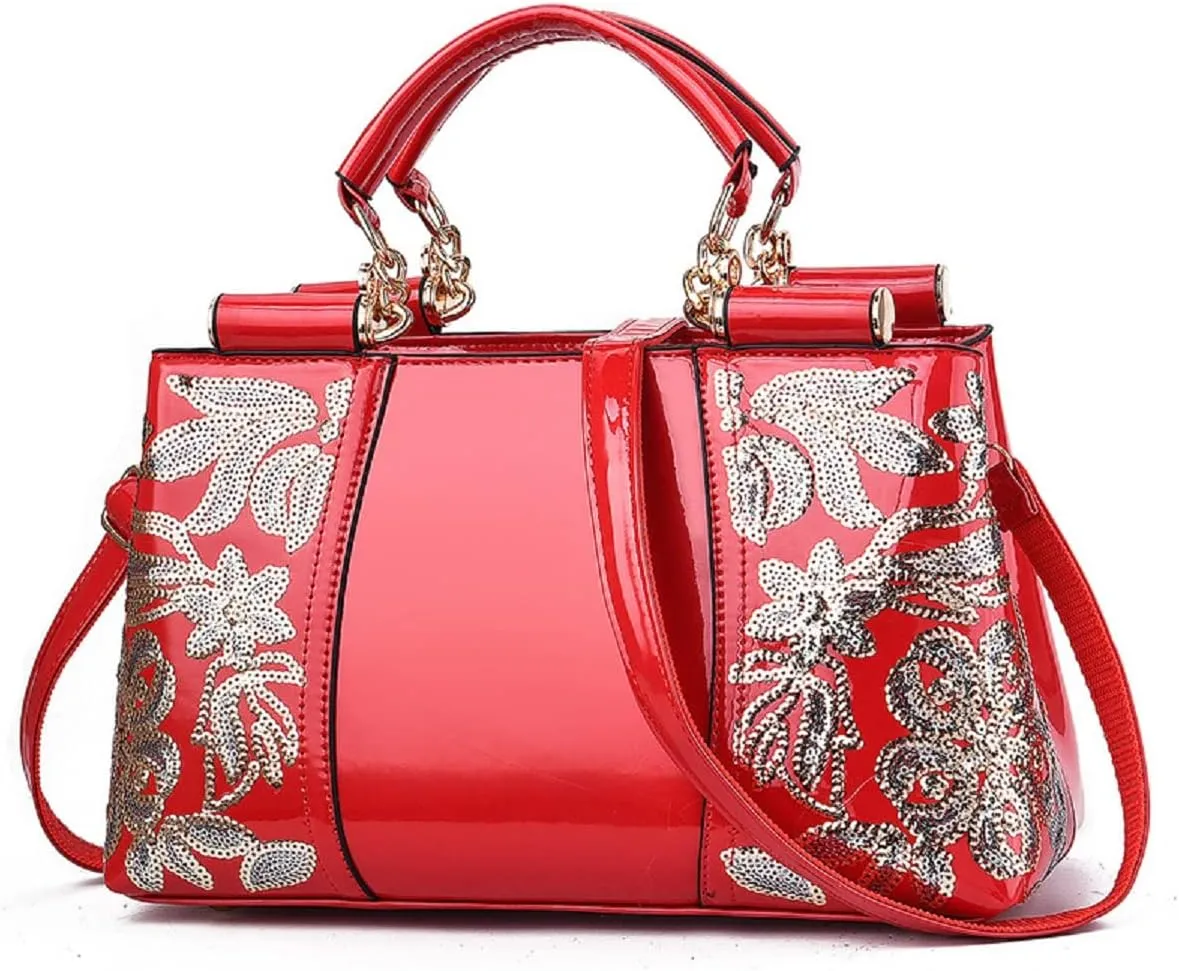 Metallic Studded Purple Top Handle Luxury Embroidered Handbag