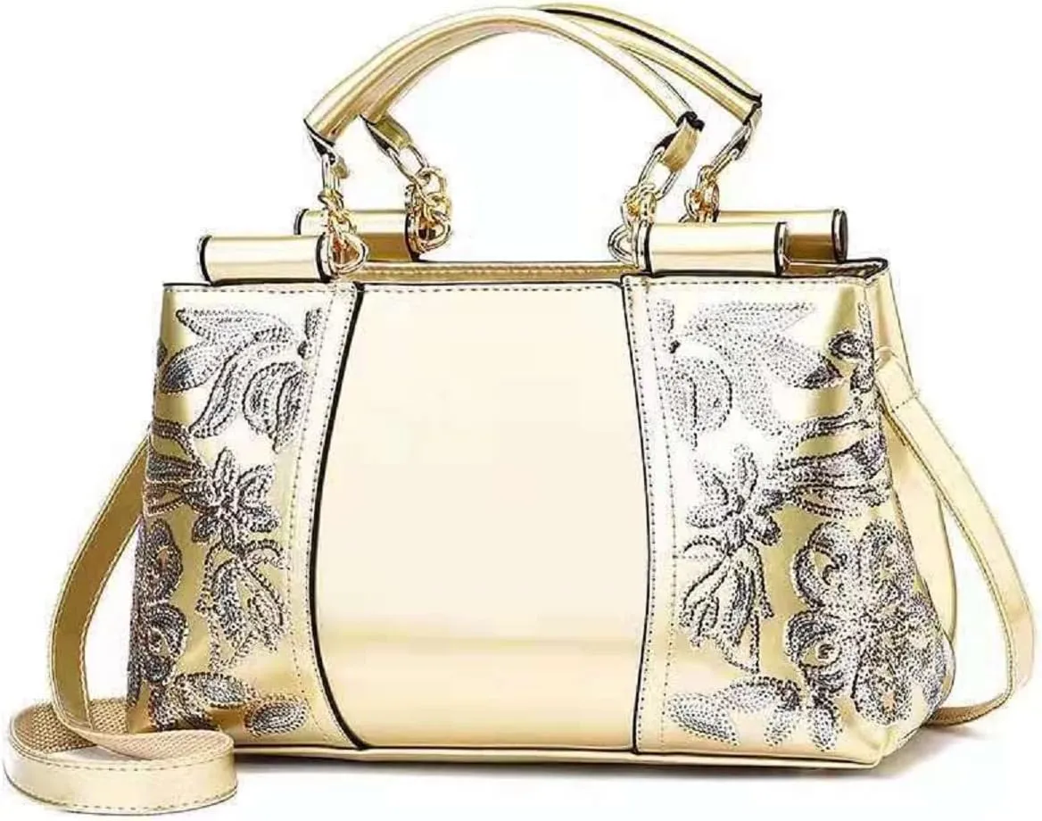 Metallic Studded Purple Top Handle Luxury Embroidered Handbag