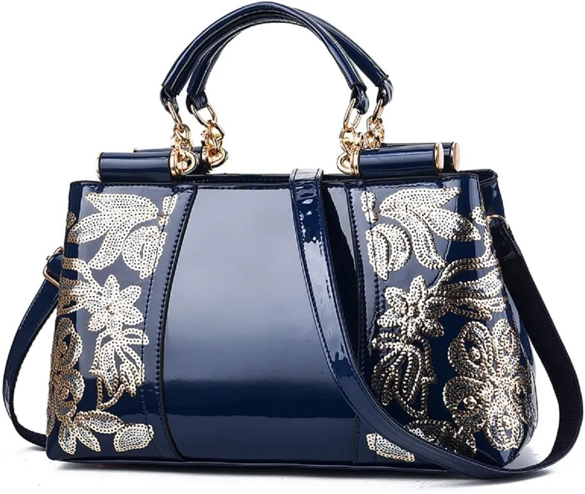 Metallic Studded Purple Top Handle Luxury Embroidered Handbag