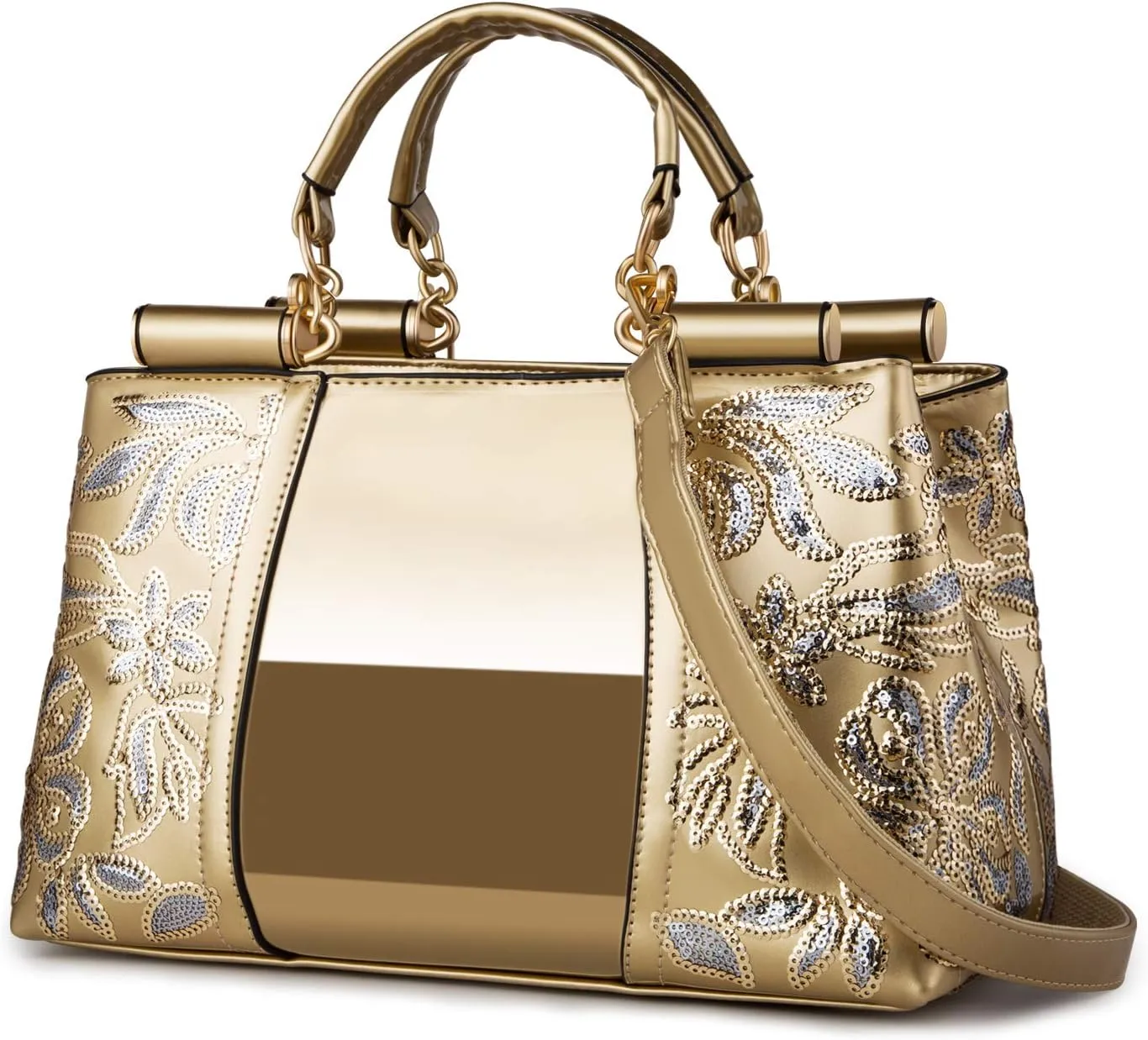 Metallic Studded Purple Top Handle Luxury Embroidered Handbag