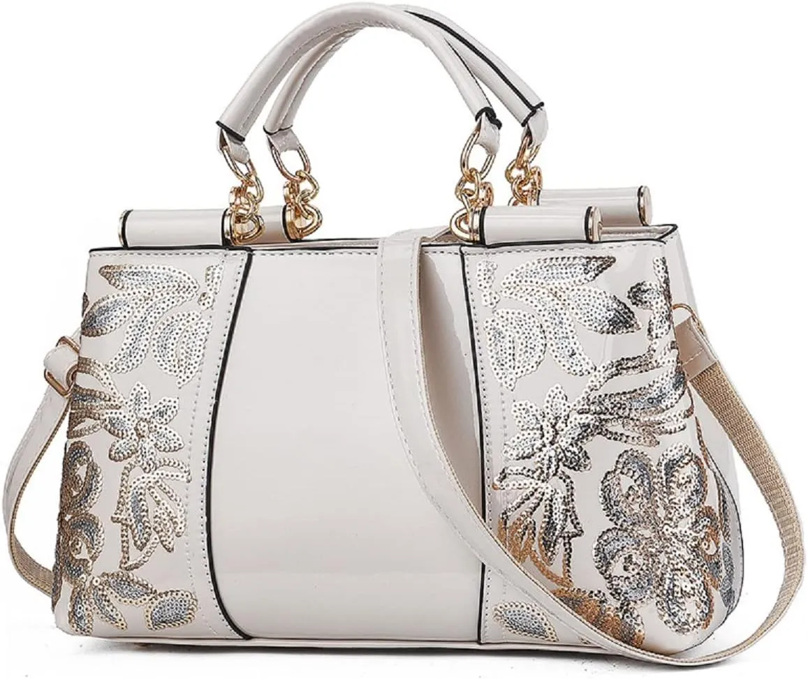 Metallic Studded Purple Top Handle Luxury Embroidered Handbag