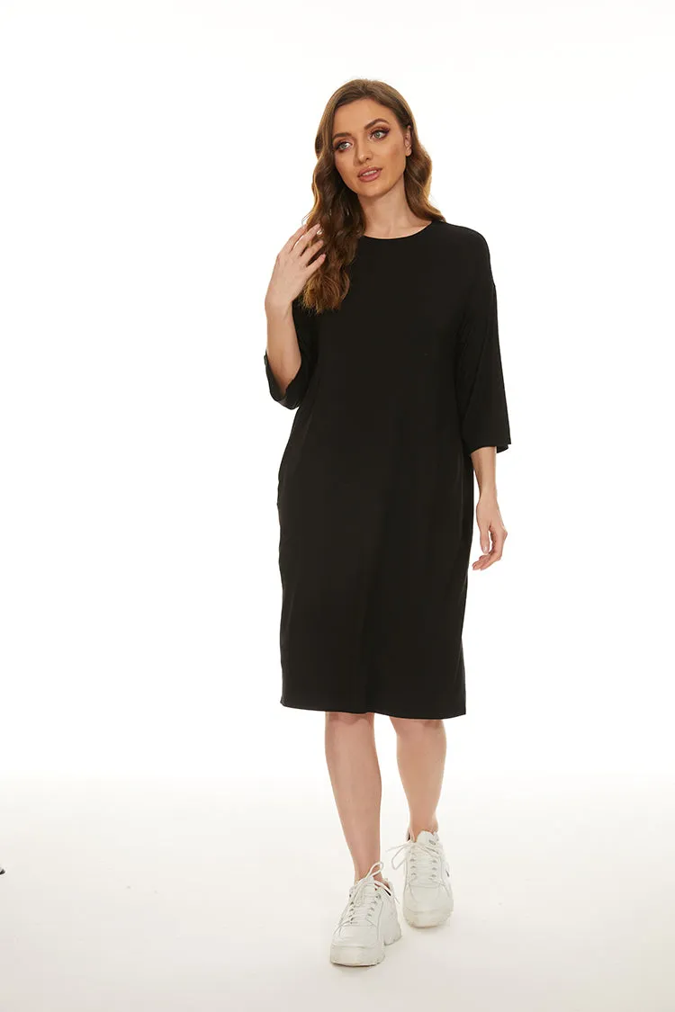 MM EVERYTHING TSHIRT DRESS - BLACK CREW NECK