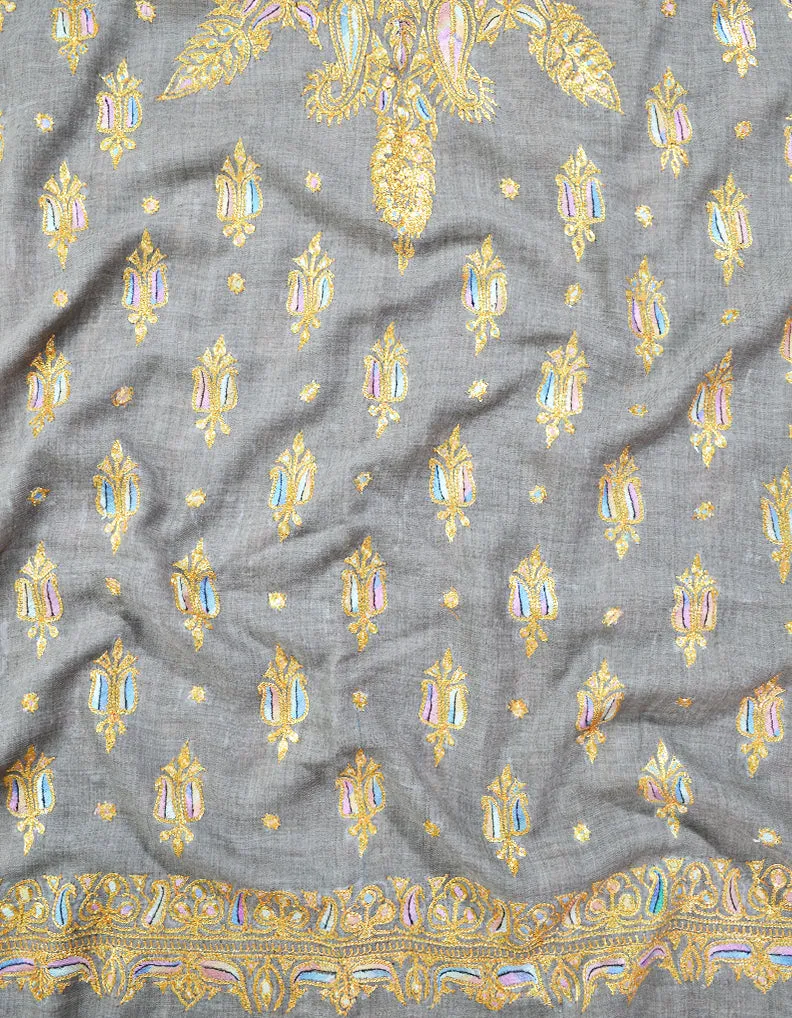 natural tilla embroidery pashmina shawl 8427