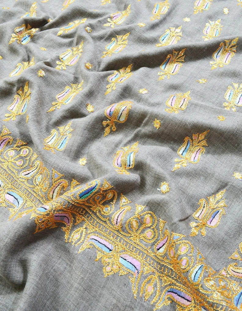 natural tilla embroidery pashmina shawl 8427