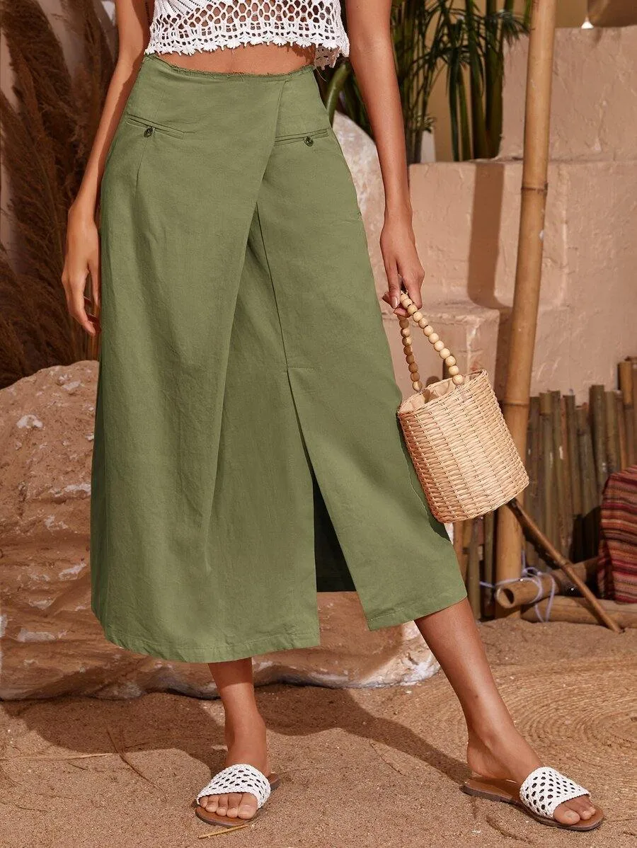 Non Functional Pocket Split Hem Skirt