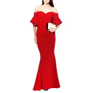 Off-The-Shoulder Ruched Crepe Evening Gown