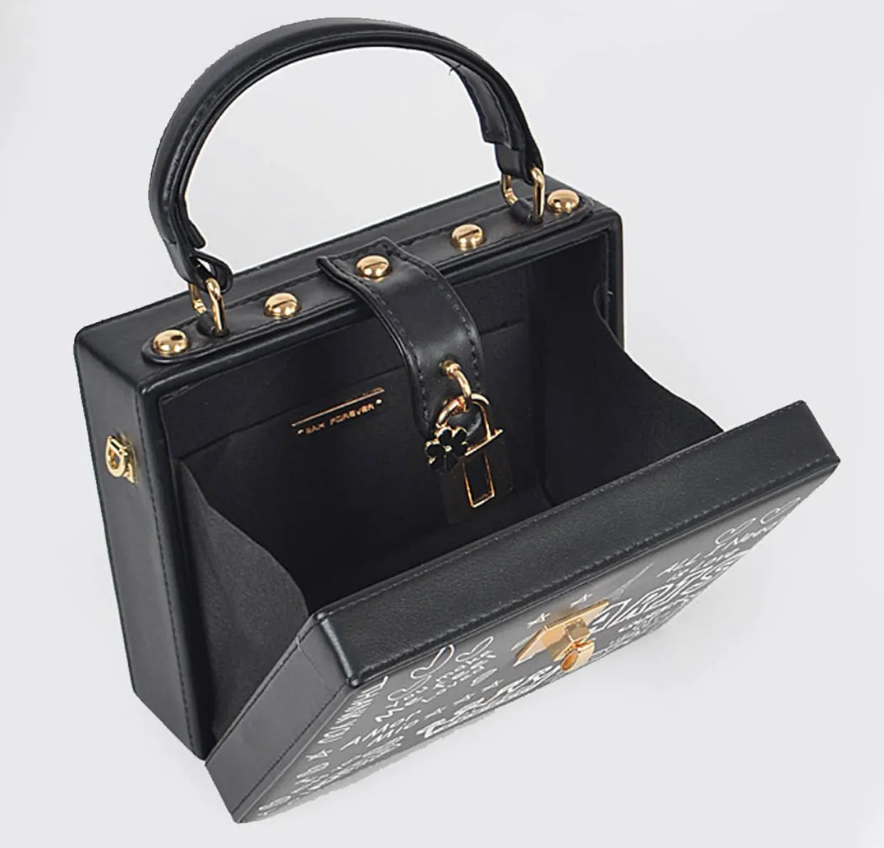 Paris Graffiti Studded Box Clutch