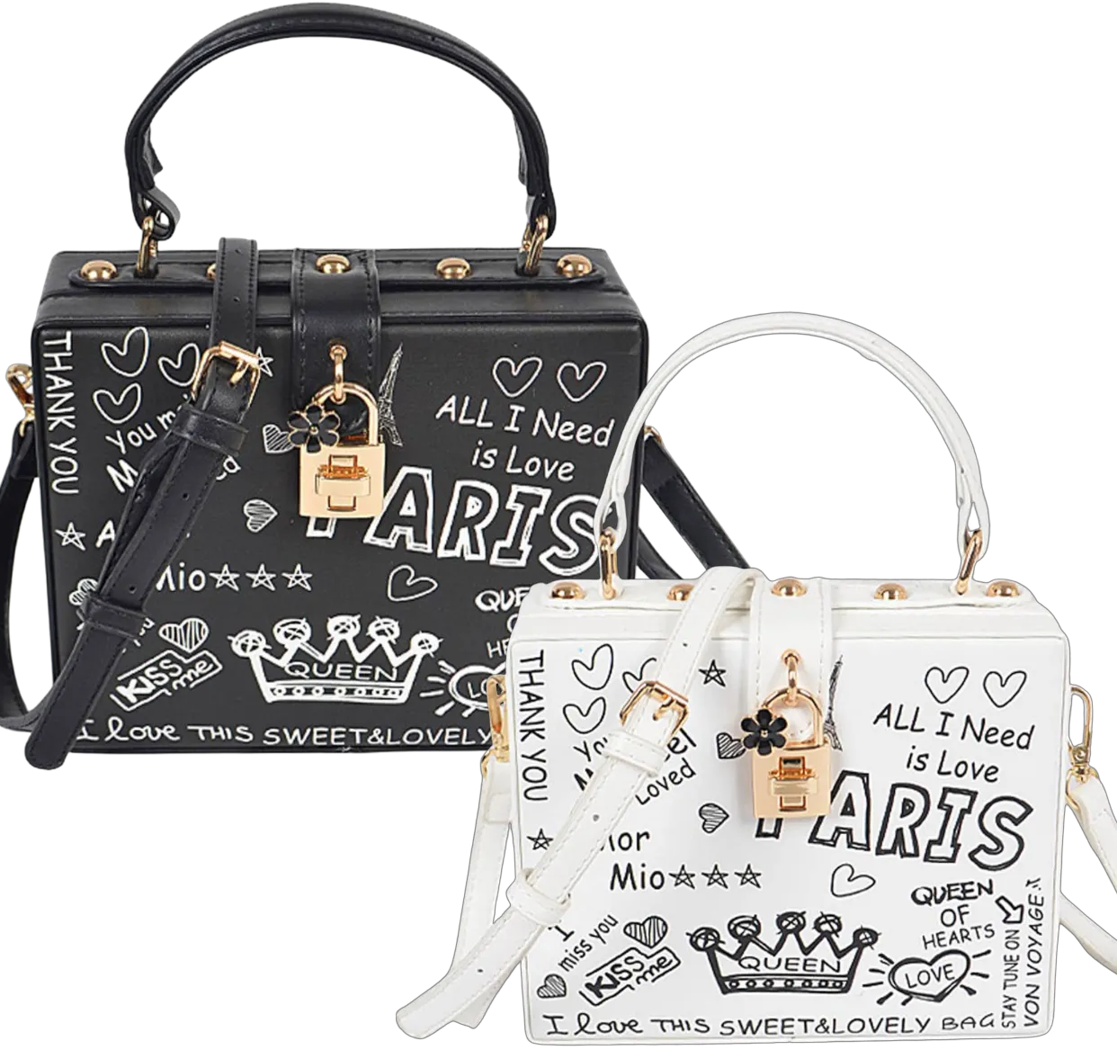 Paris Graffiti Studded Box Clutch