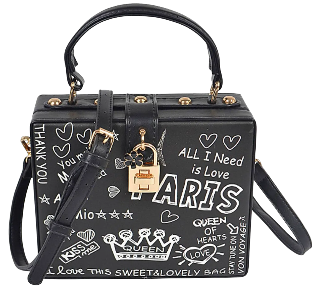 Paris Graffiti Studded Box Clutch