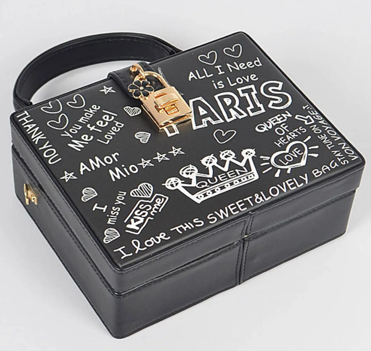 Paris Graffiti Studded Box Clutch