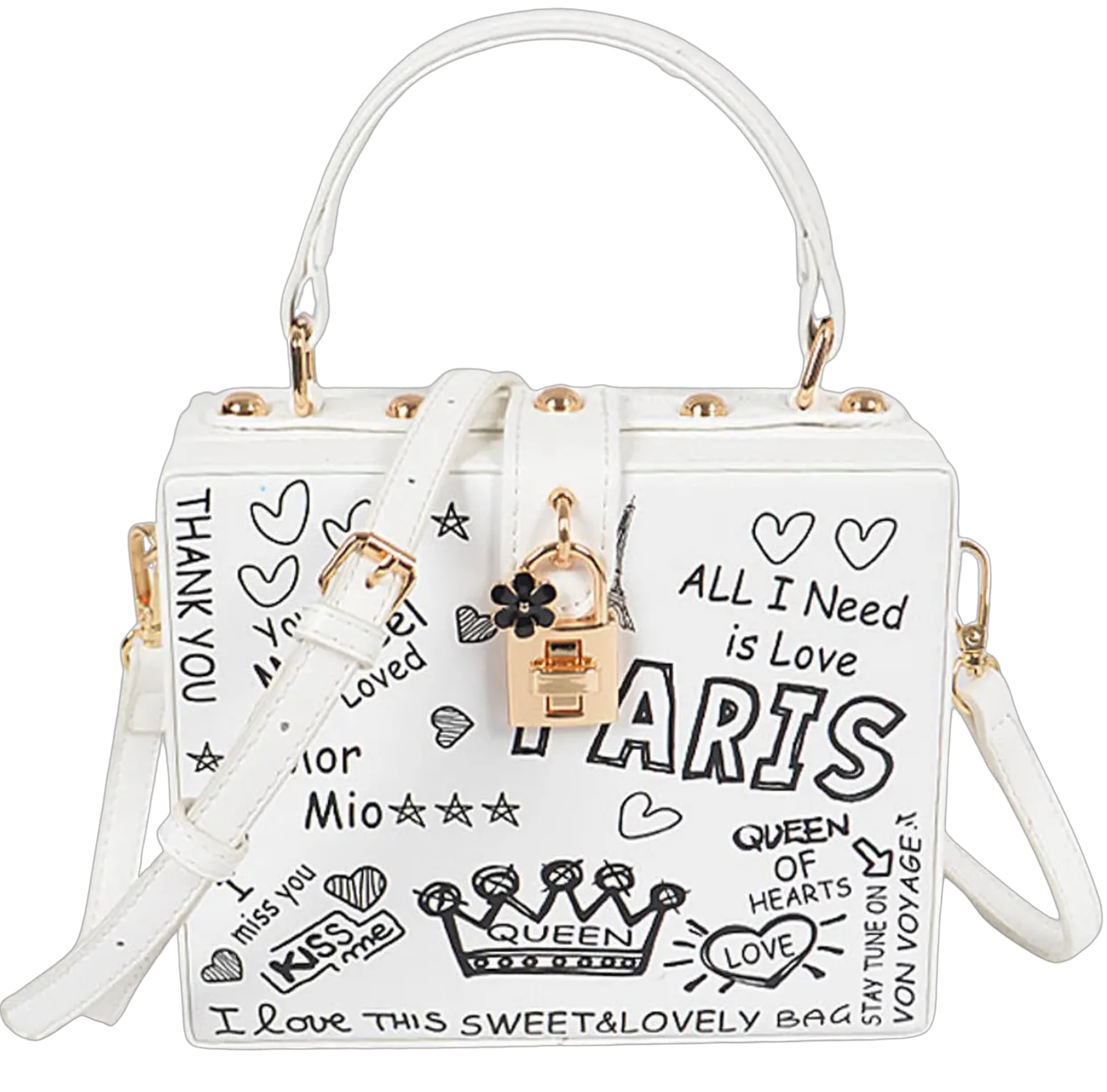 Paris Graffiti Studded Box Clutch