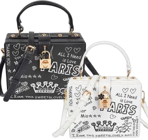Paris Graffiti Studded Box Clutch
