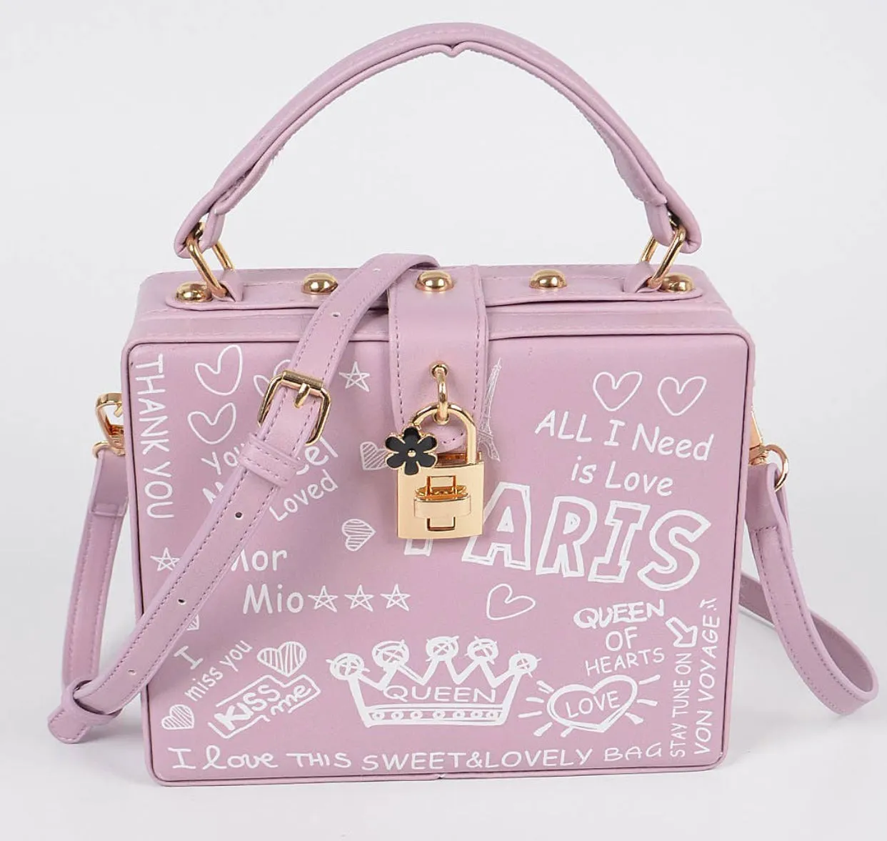 Paris Graffiti Studded Box Clutch