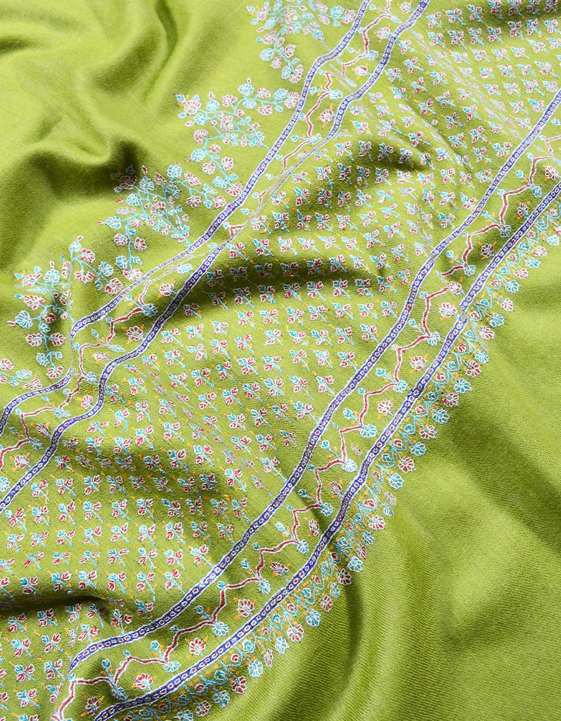 parrot green embroidery pashmina shawl 7905