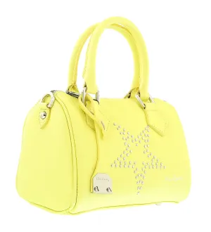 Pierre Cardin Bright Yellow Leather Star Studded Medium Fashion Satchel Bag