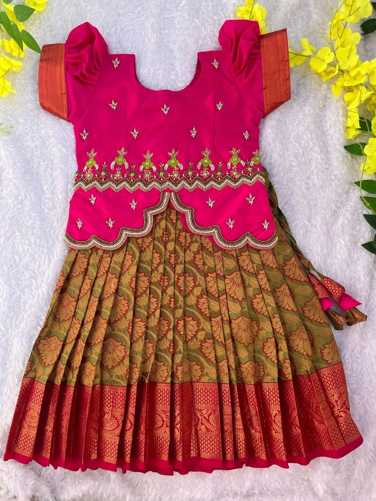 PRE ORDER : Exquisite Elegance: Premium Aari Work Pattu Lehenga