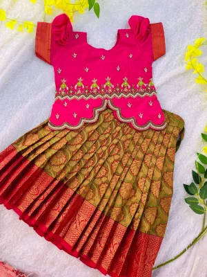 PRE ORDER : Exquisite Elegance: Premium Aari Work Pattu Lehenga