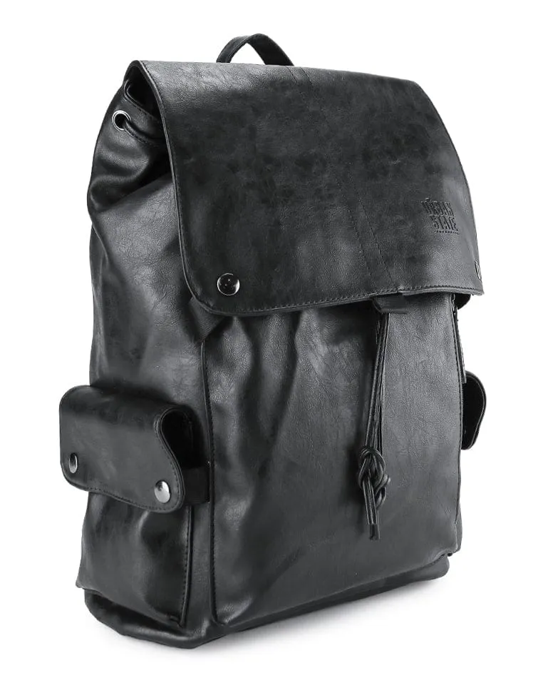 Pu Pocket Flap Large Backpack - Black