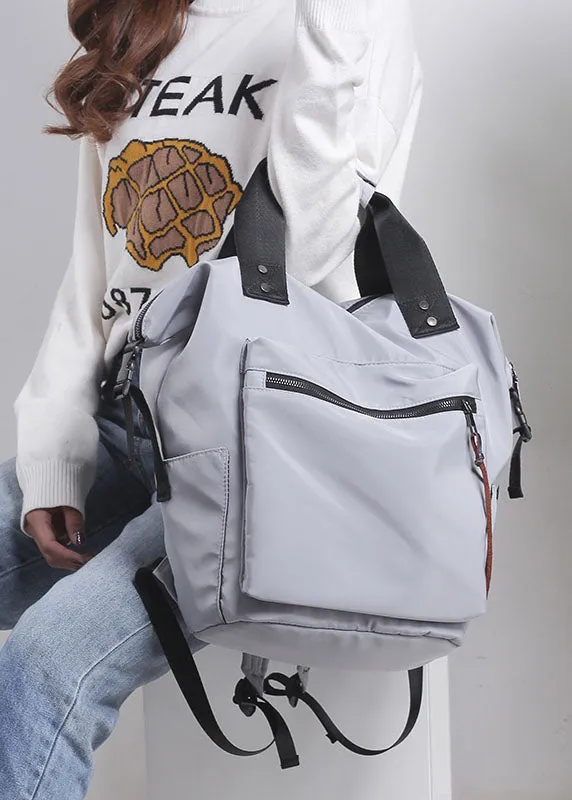 Retro Grey Solid Cotton Backpack Bag