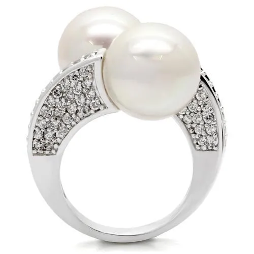 Rhodium Brass Ring with AAA Grade CZ in Clear for Women Style 0W025