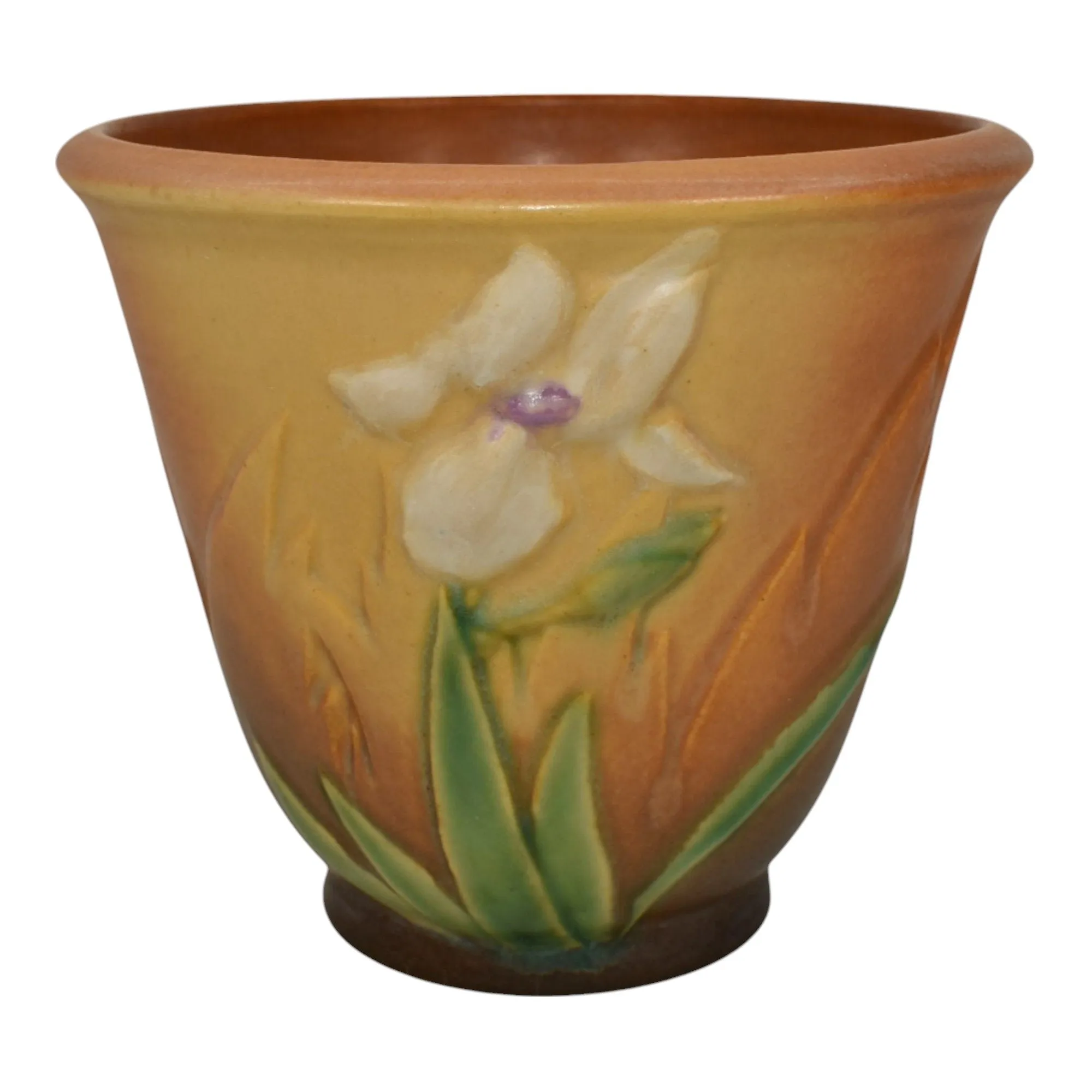 Roseville Iris Tan 1938 Vintage Art Pottery Ceramic Flower Pot Planter 648-5