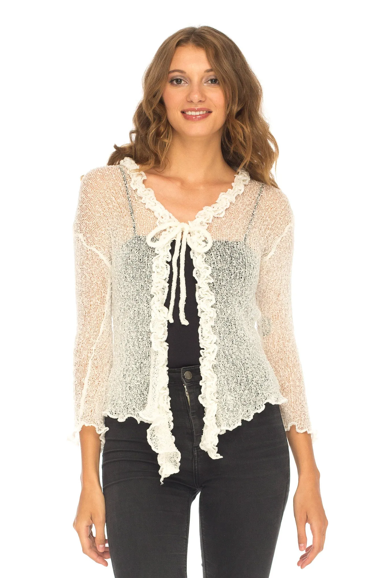 Sheer Shrug Cardigan - Lightweight Knit by SHU-SHI