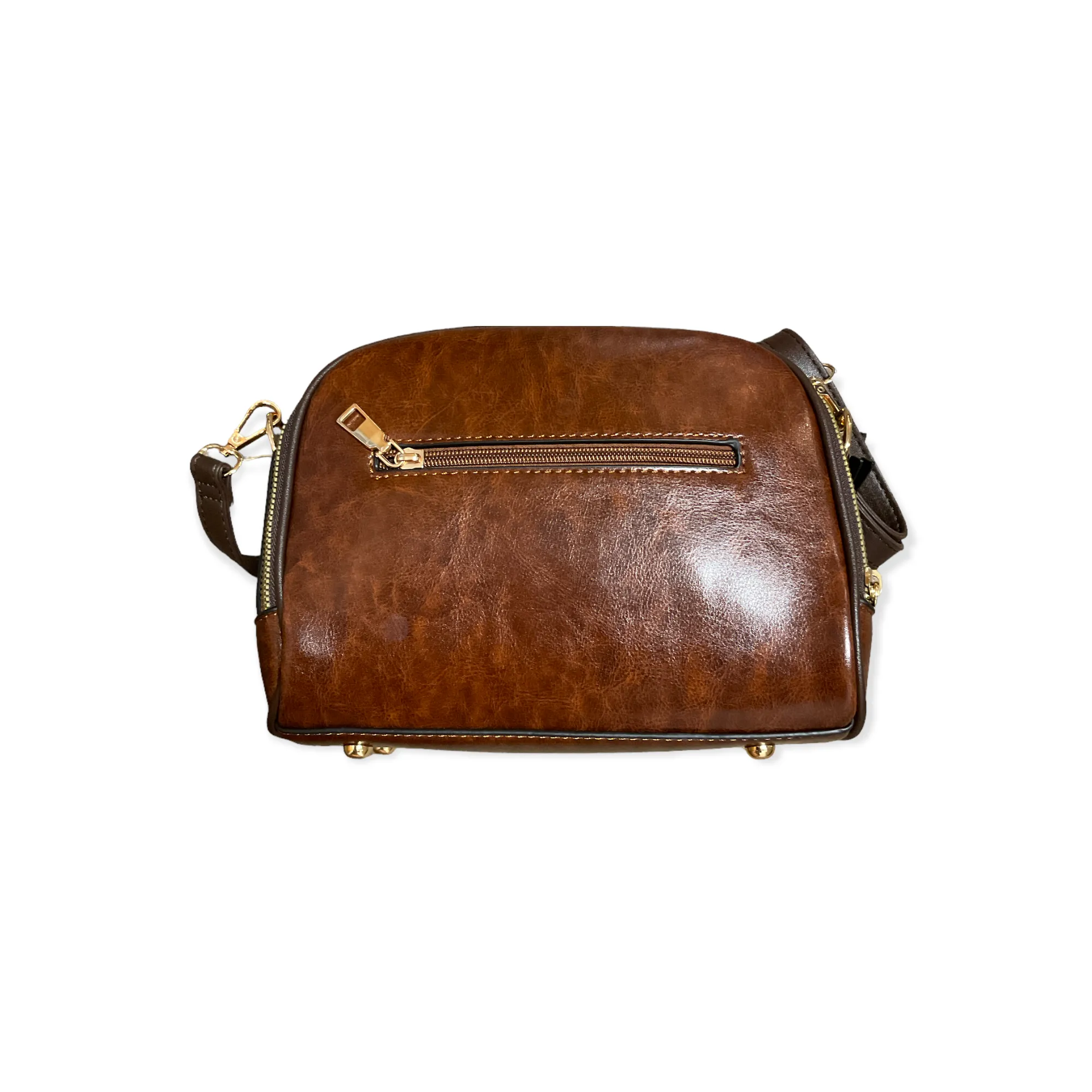 Small 2-Tone Brown Duffel Crossbody Faux Leather Purse