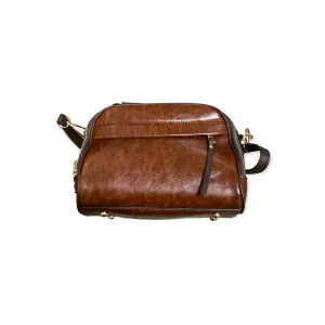 Small 2-Tone Brown Duffel Crossbody Faux Leather Purse