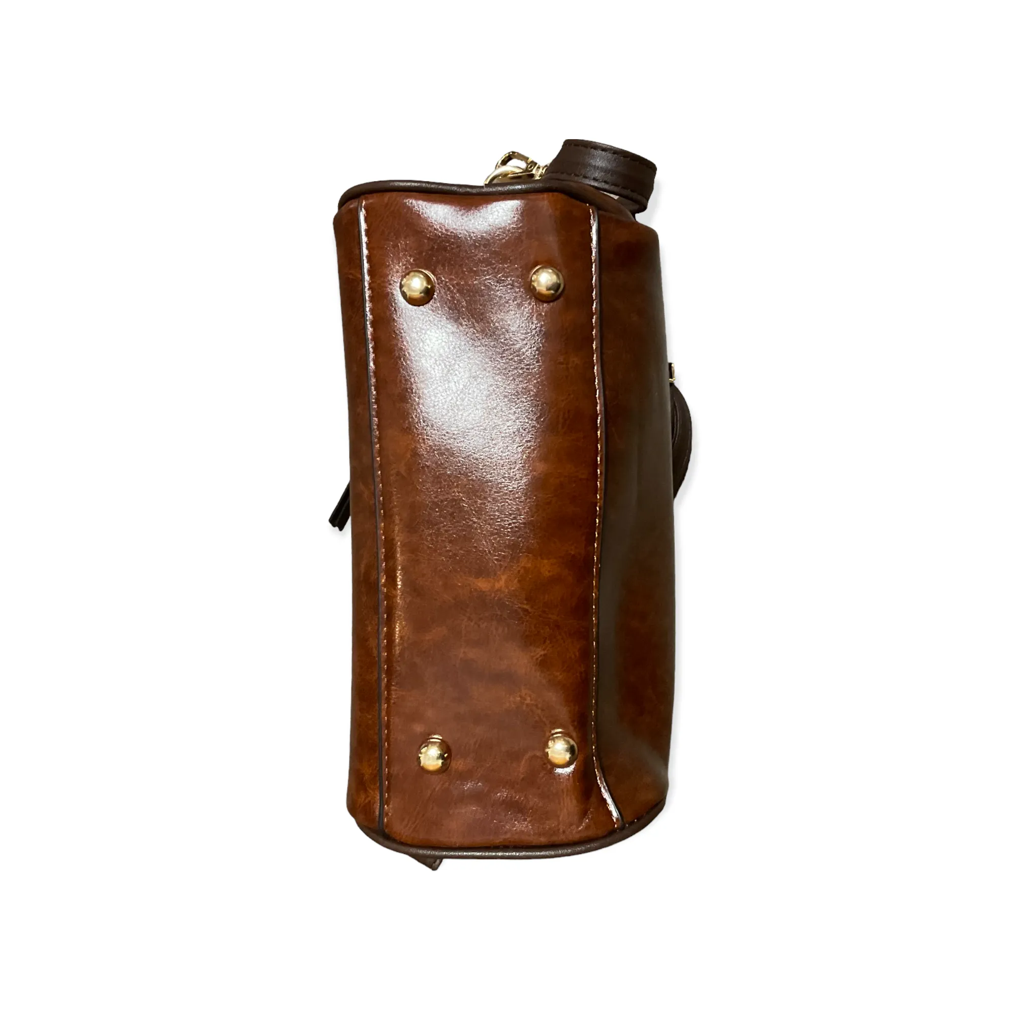 Small 2-Tone Brown Duffel Crossbody Faux Leather Purse