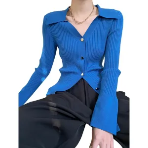 Solid Knitting Sweaters For Women Lapel Long Sleeve Single Breasted Slimming Casual Cardigans Female Fashion New