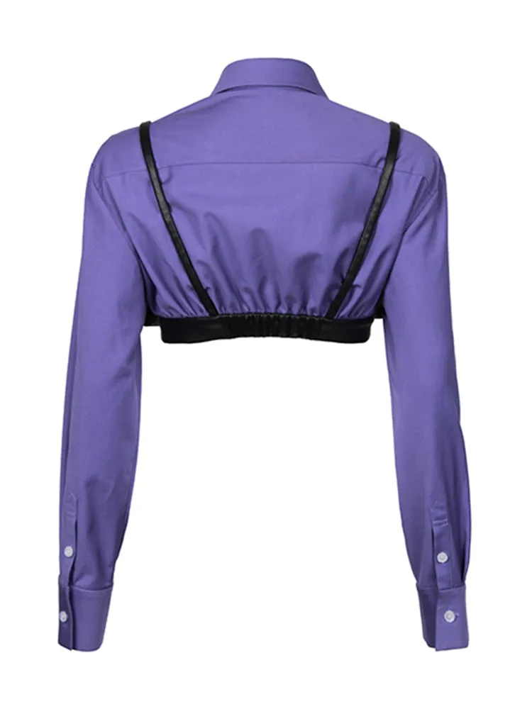 Straight Shirt For Women Lapel Long Sleeve Patchwork Fake Two Piece Colorblock Button Through Blouse Female Fashion