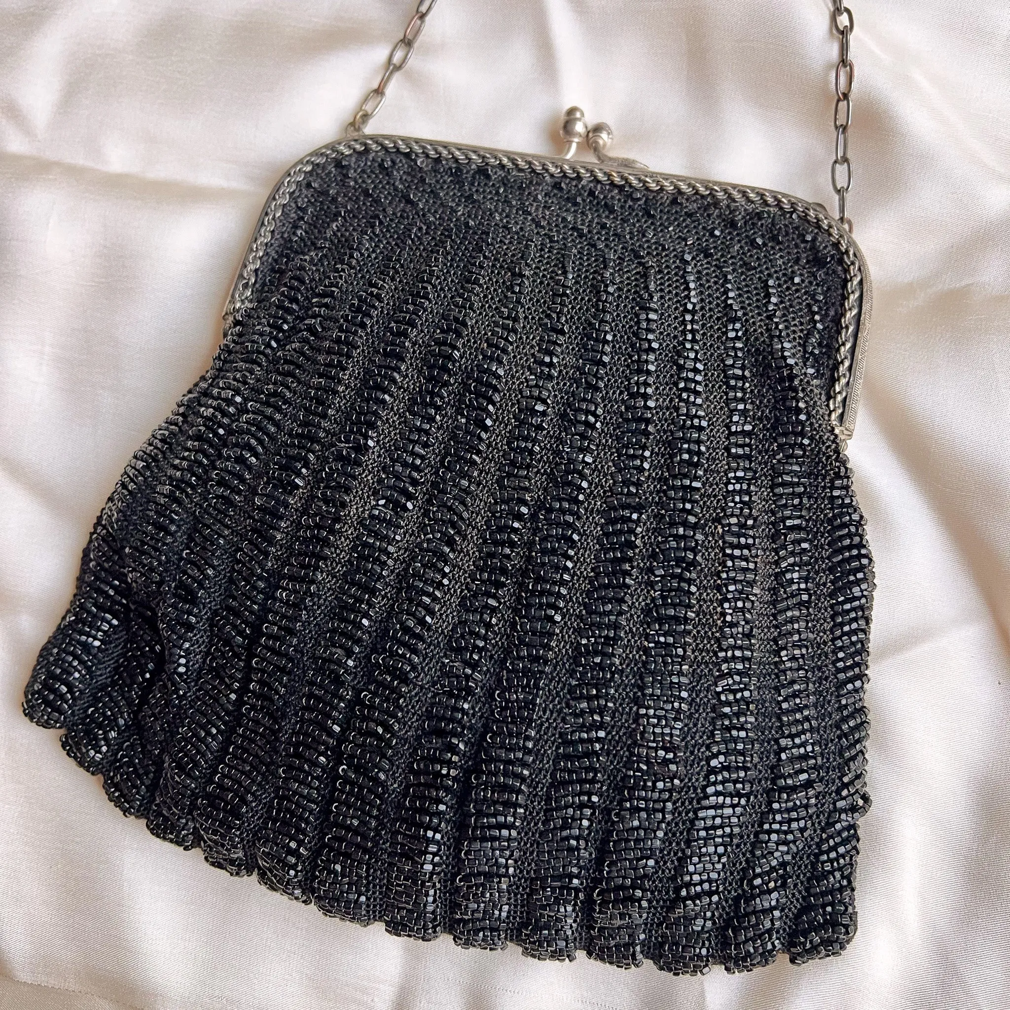 Stunning 1920s Black Beaded Evening Bag