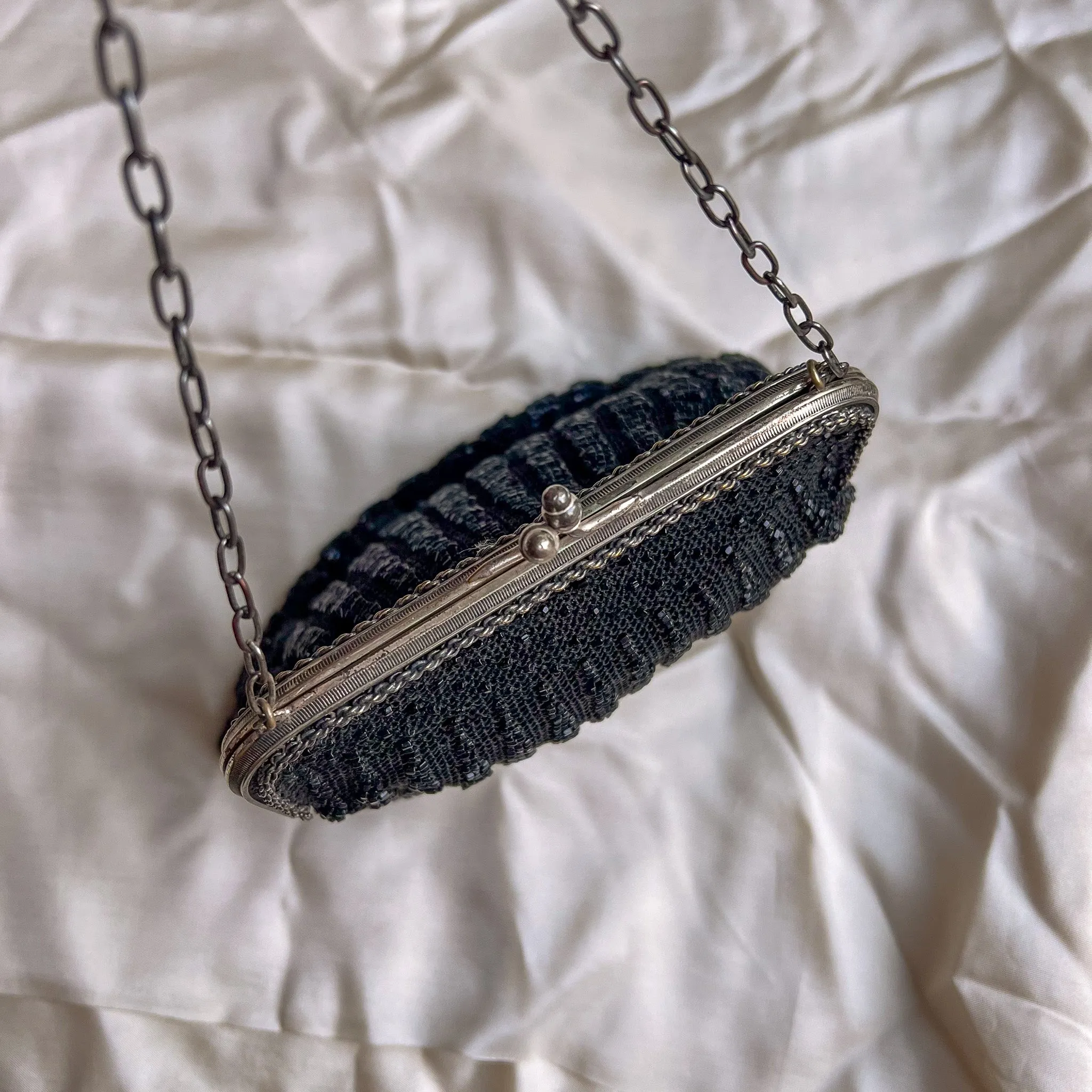 Stunning 1920s Black Beaded Evening Bag