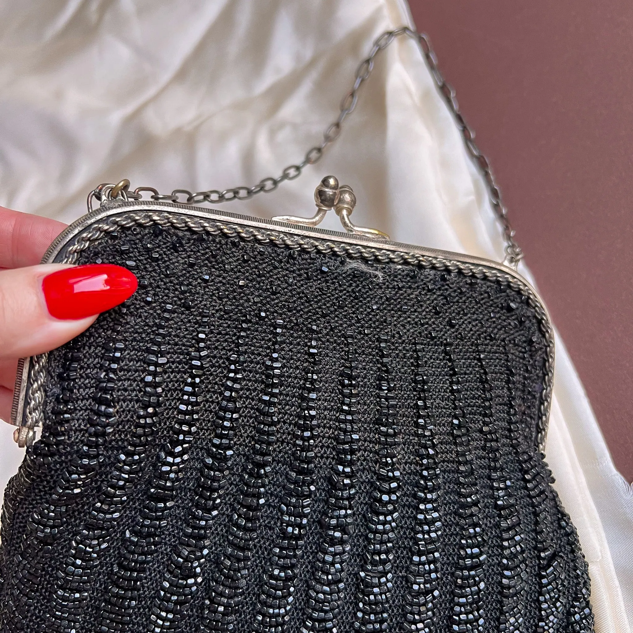 Stunning 1920s Black Beaded Evening Bag