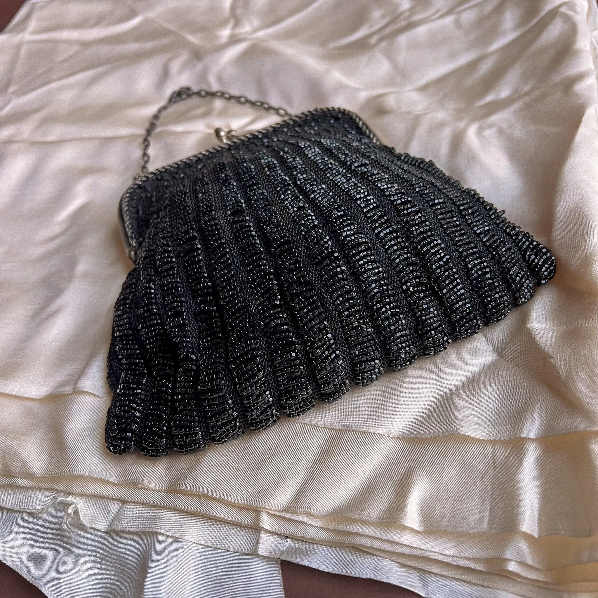 Stunning 1920s Black Beaded Evening Bag