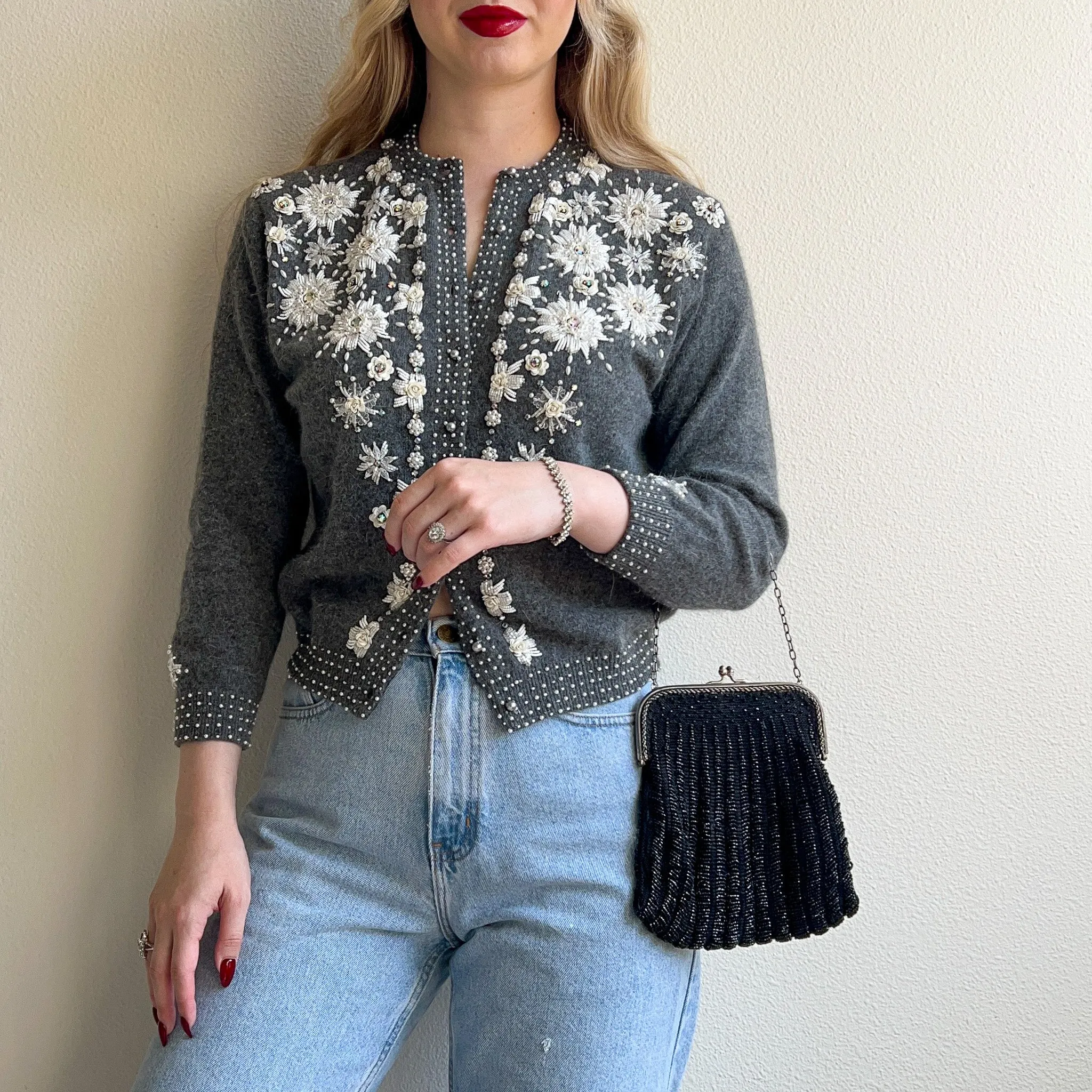 Stunning 1920s Black Beaded Evening Bag