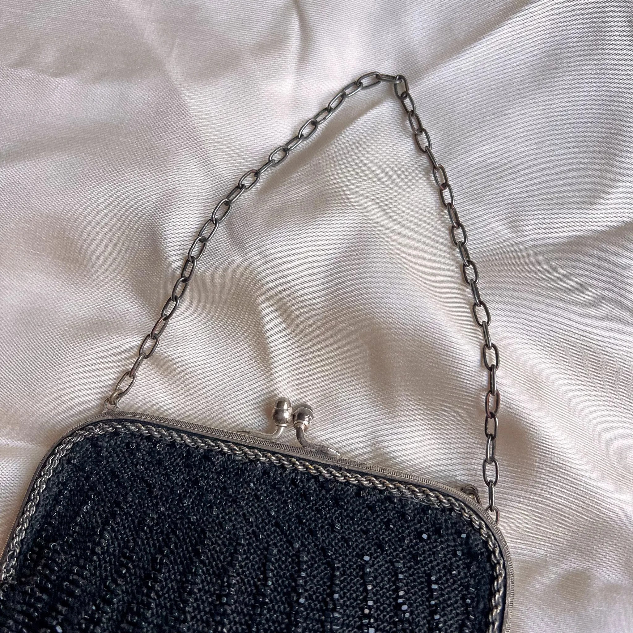 Stunning 1920s Black Beaded Evening Bag