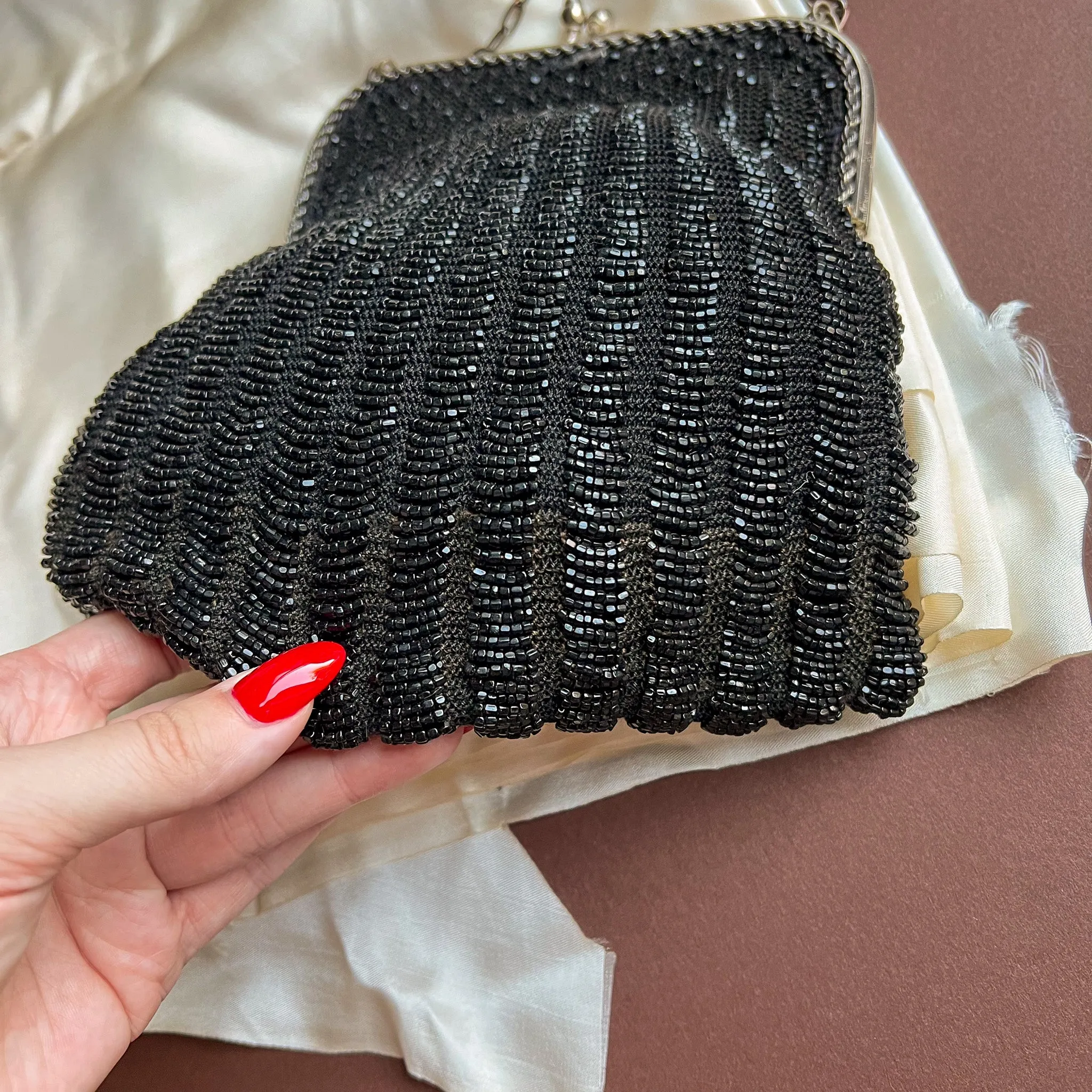 Stunning 1920s Black Beaded Evening Bag