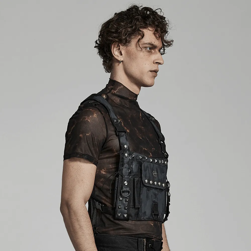 Stylish Male Punk Camouflage Studded Shoulder Bag