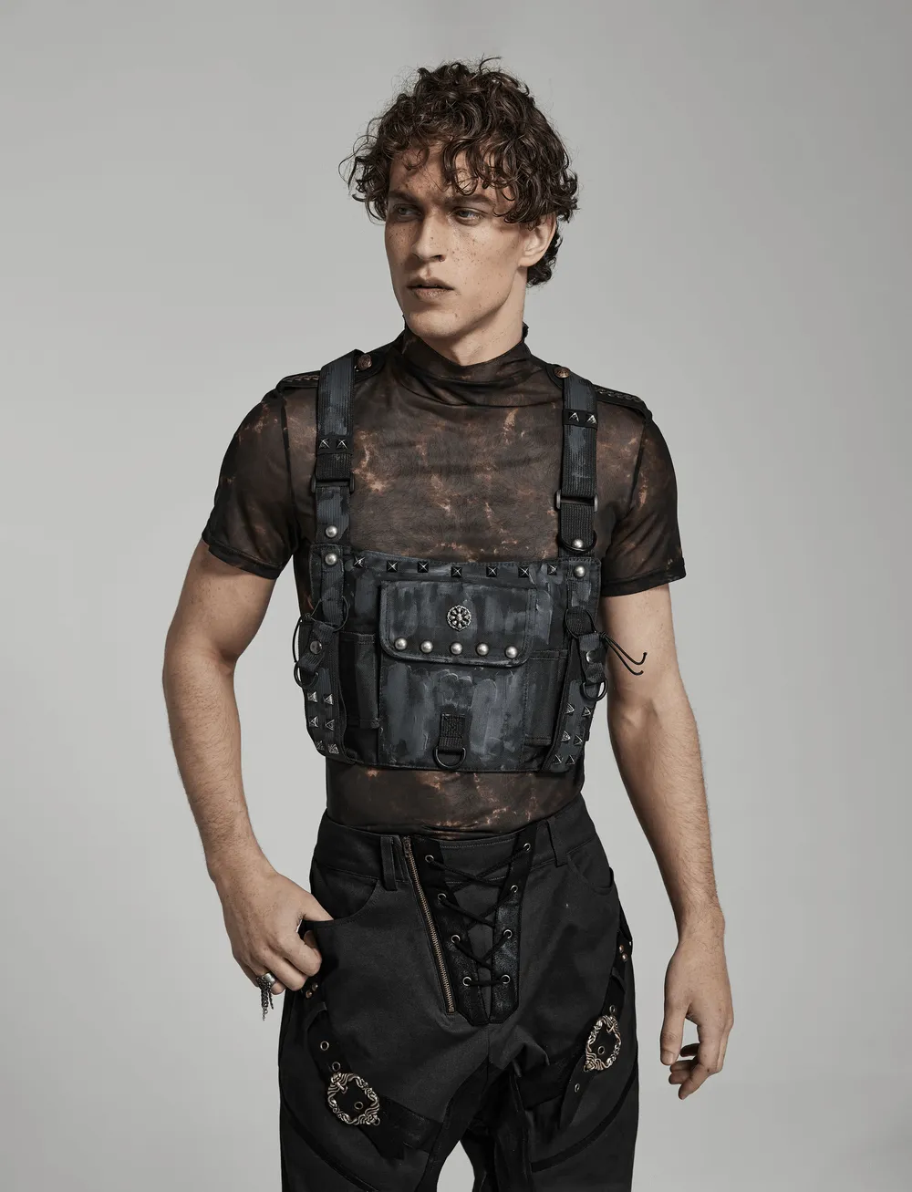 Stylish Male Punk Camouflage Studded Shoulder Bag