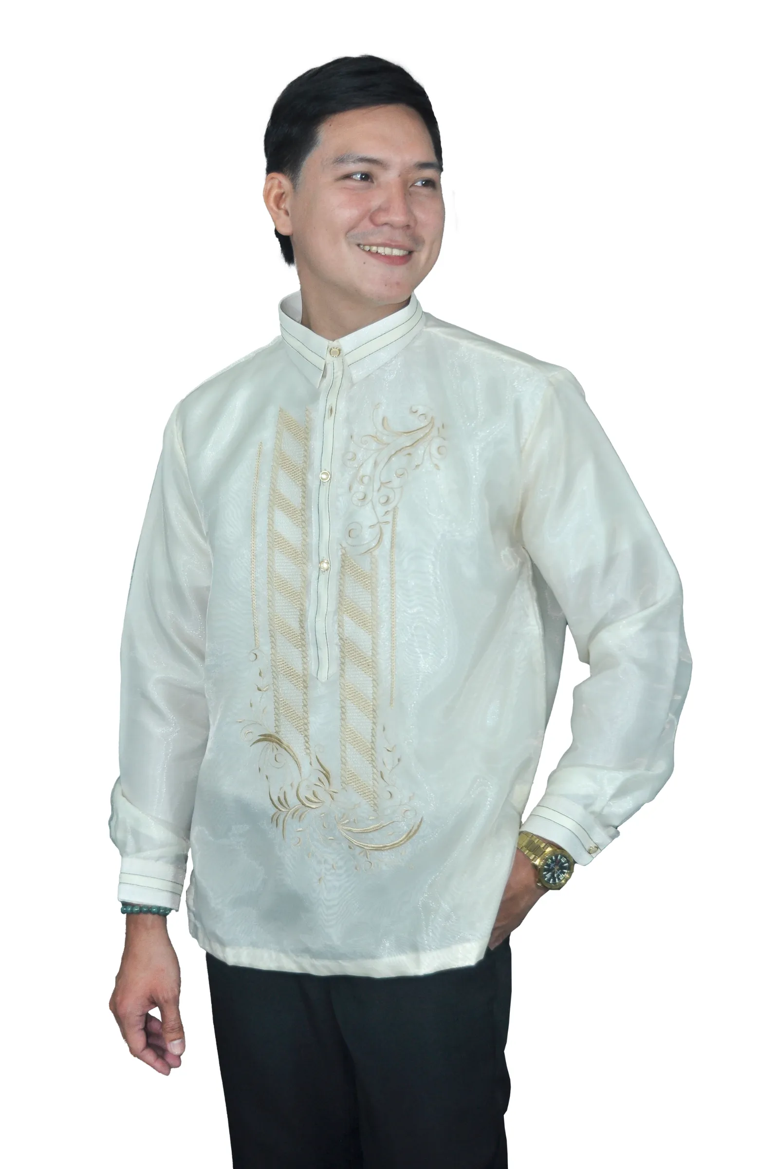 Traditional Heritage Barong Tagalog with Exquisite Embroidery - Vermilion - JN69
