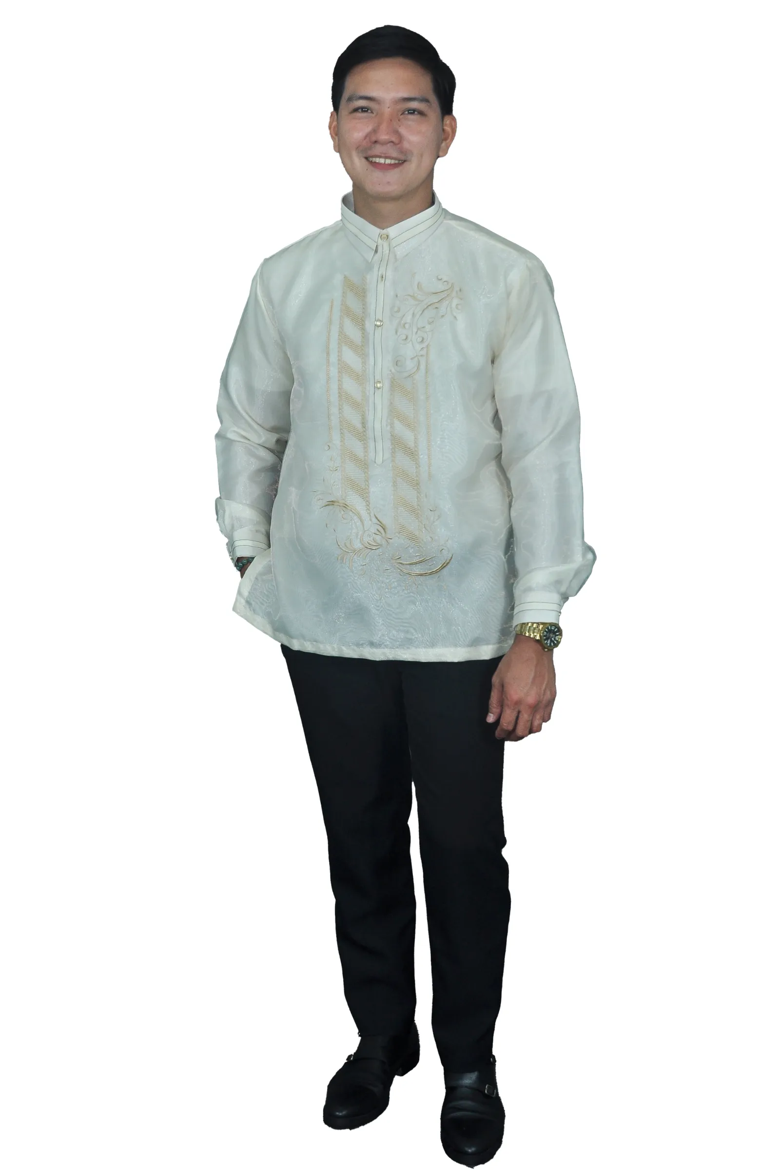 Traditional Heritage Barong Tagalog with Exquisite Embroidery - Vermilion - JN69