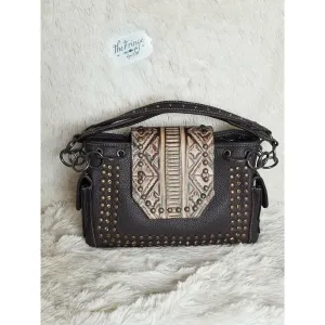 Trinity Ranch Embossed/Fringe Collection Concealed Carry Satchel Coffee