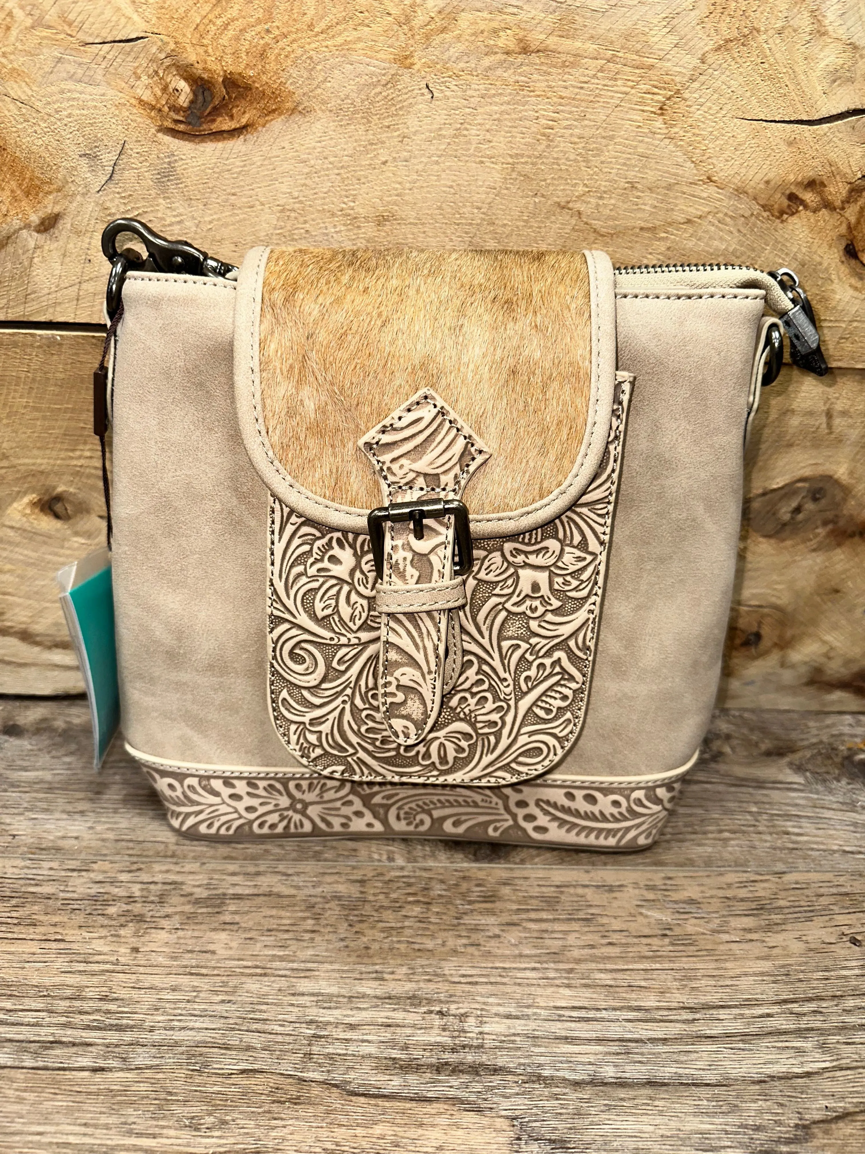 Trinity Ranch Genuine Cowhide Concealed Carry Crossbody in Tan